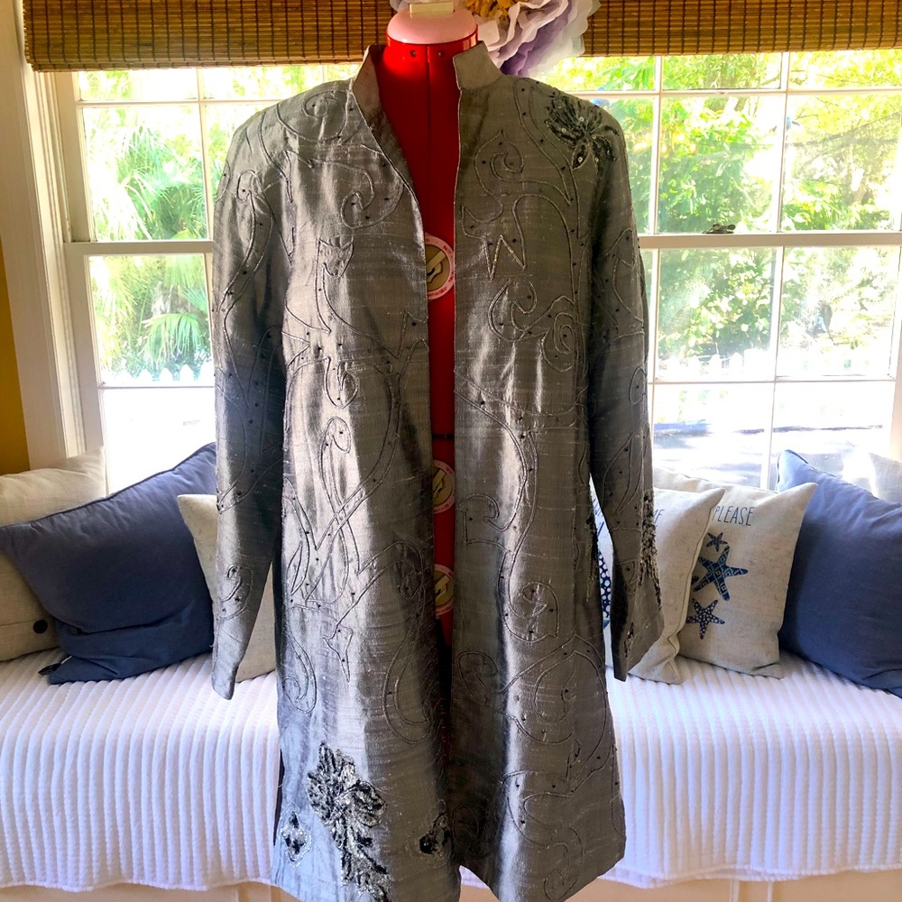 Blutique Silk dress coat with embellishments